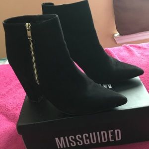 Black Suede Booties with gold zipper